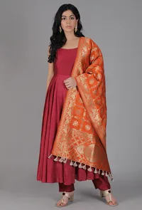 Red Orange Chanderi Brocade Dupatta image 2