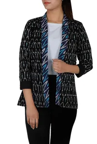 Black-Blue Ikat Cotton Short Overlay image 1