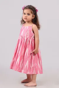 Flamingo Pink Ikat Flared Kurta image 3
