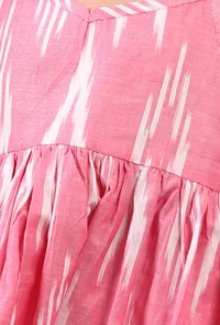 Flamingo Pink Ikat Flared Kurta image 5