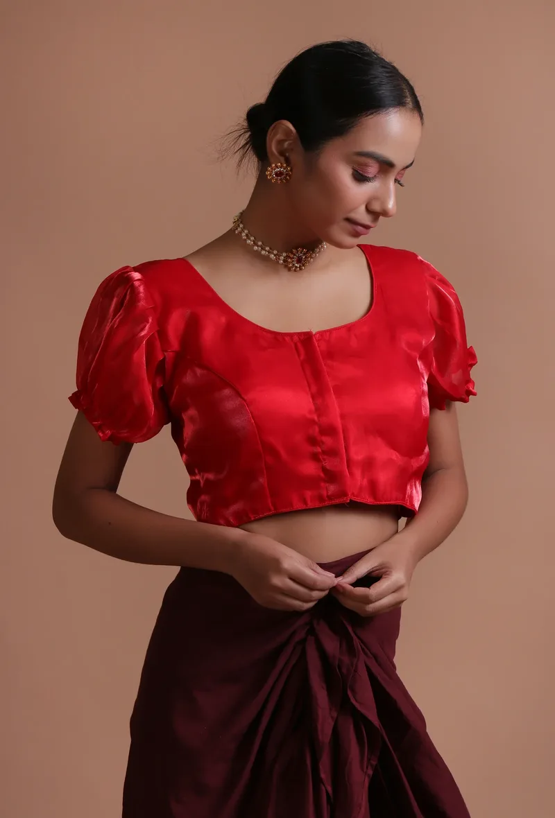 Red Color Organza Plain Blouse