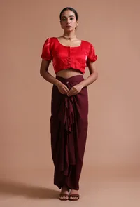 Red Color Organza Plain Blouse image 2