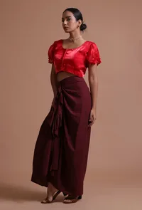 Red Color Organza Plain Blouse image 3