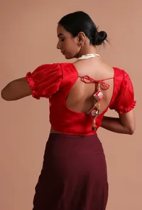 Red Color Organza Plain Blouse image 6