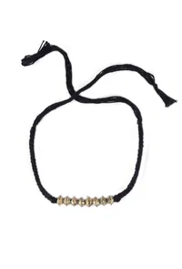 Set Of 2: Yoshini Black Thread & Antique Plated Brass Beaded Anklets image 2