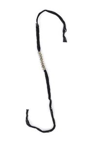 Set Of 2: Yoshini Black Thread & Antique Plated Brass Beaded Anklets image 3