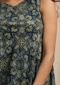 Set of 2:  Blue Ajrakh Print Sleeveless Flared Kurta and Blue Ajrakh Print Flared Pants image 6