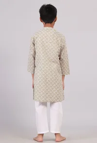 Set of 2: Mustard Beige Floral Hand Block Print Kurta Pyjama Set image 4