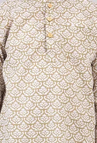 Set of 2: Mustard Beige Floral Hand Block Print Kurta Pyjama Set image 5