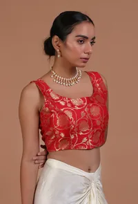 Red Color Raw Silk  Blouse image 3