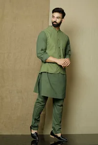 Olive Green  Nehru Jacket image 3
