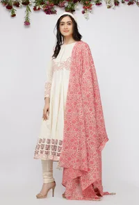 Peach Kota Hand-Block Printed Tasseled Dupatta image 2