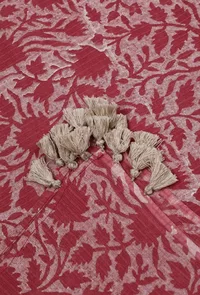 Peach Kota Hand-Block Printed Tasseled Dupatta image 3