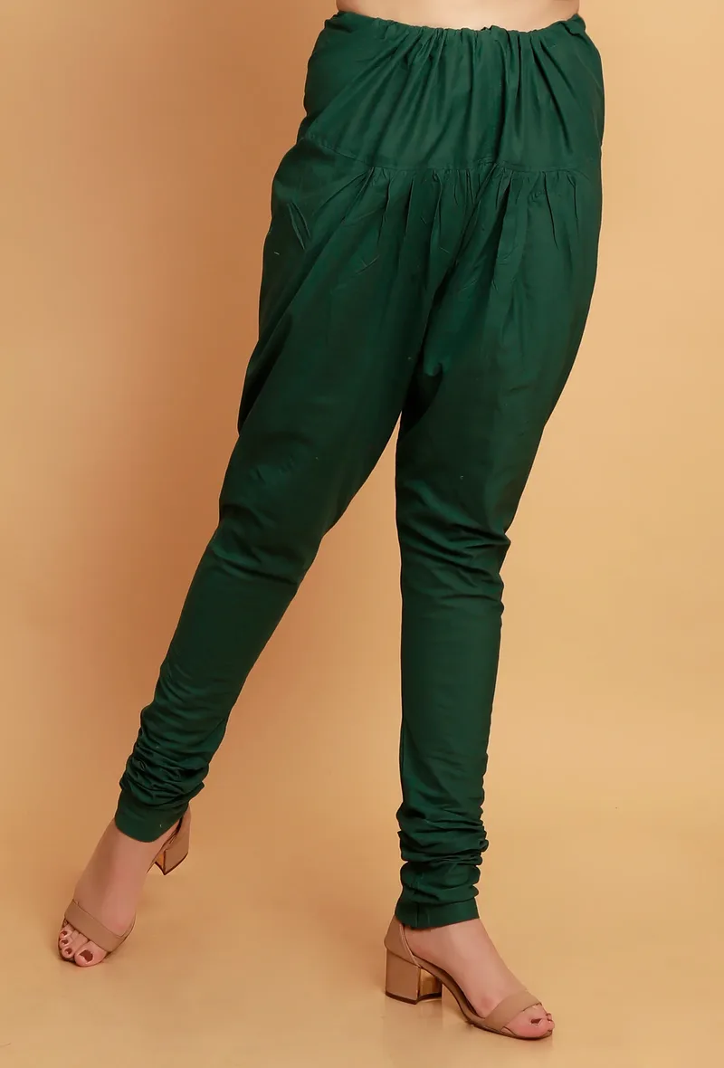 Dark Green Plain Cotton Churidar