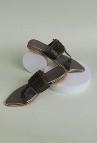 Brown & Silver Cruelty Free Leather Sandals image 1