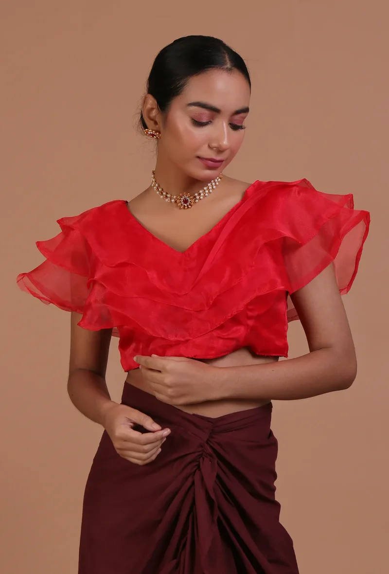 Red Color Organza Plain Blouse