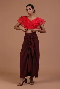 Red Color Organza Plain Blouse image 3