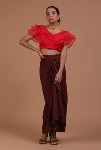 Red Color Organza Plain Blouse image 4