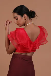 Red Color Organza Plain Blouse image 6