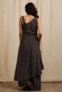 Set of 2:  Dark Brown Ajrakh Print Asymmetrical Kurta with Ajrakh Print Flared Pants image 4