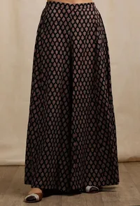 Set of 2:  Dark Brown Ajrakh Print Asymmetrical Kurta with Ajrakh Print Flared Pants image 5
