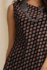 Set of 2:  Dark Brown Ajrakh Print Asymmetrical Kurta with Ajrakh Print Flared Pants image 6