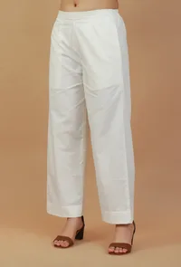 Solid White Straight Cotton Pants image 2