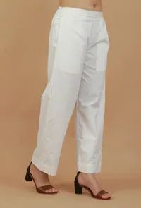 Solid White Straight Cotton Pants image 3