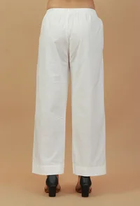 Solid White Straight Cotton Pants image 4