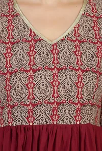 Red Cotton Flared Kurta with Baagh Block Print & Lace Details image 6