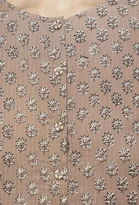 Beige Pleated Kota Hand-Block Printed Dress image 5