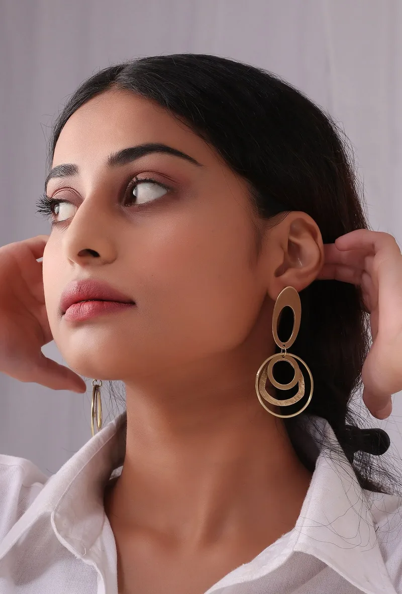 Uneven Oval Layered Brass Earrings