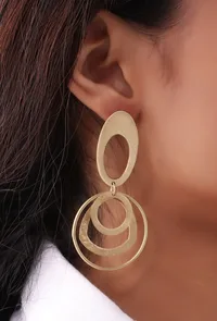 Uneven Oval Layered Brass Earrings image 2