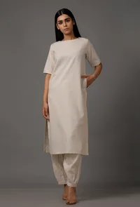 White Pure Cotton Kurta image 1
