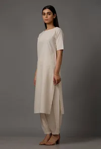 White Pure Cotton Kurta image 3
