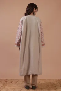 Grey Woolen Sozni Embroidered Phiran- Free Size image 4