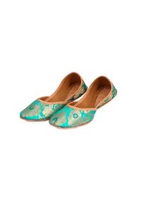 Cyan Brocade Genuine Leather Punjabi Jutti image 2
