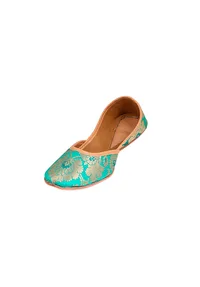 Cyan Brocade Genuine Leather Punjabi Jutti image 3