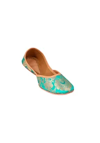 Cyan Brocade Genuine Leather Punjabi Jutti image 4