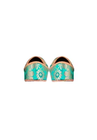Cyan Brocade Genuine Leather Punjabi Jutti image 5