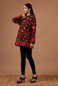 Black & Red Ari Embroidered Kani Short Jacket image 3