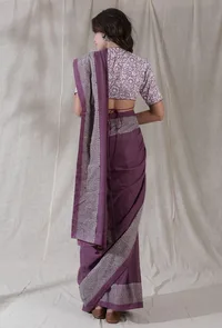 Cotton kota mauve color blockprinted border saree image 4
