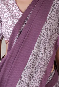 Cotton kota mauve color blockprinted border saree image 5