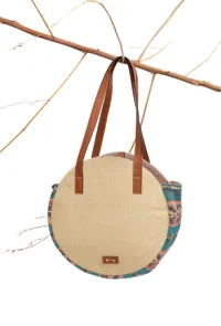 Beige with Blue Jacquard Circular Tote Bag image 2