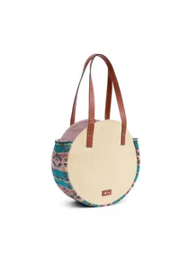 Beige with Blue Jacquard Circular Tote Bag image 4