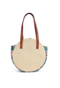 Beige with Blue Jacquard Circular Tote Bag image 5