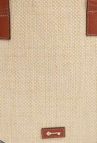 Beige with Blue Jacquard Circular Tote Bag image 6