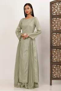 Pista Green Front Slit Chanderi Kurta image 1