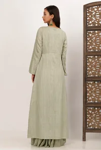 Pista Green Front Slit Chanderi Kurta image 4
