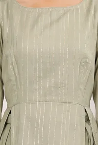 Pista Green Front Slit Chanderi Kurta image 5